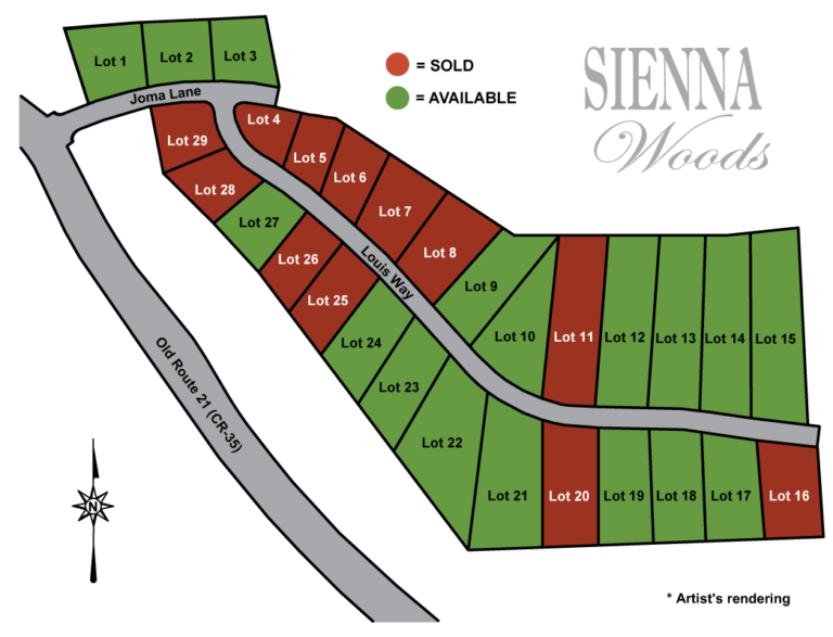 Available Lots Sienna Woods Subdivision