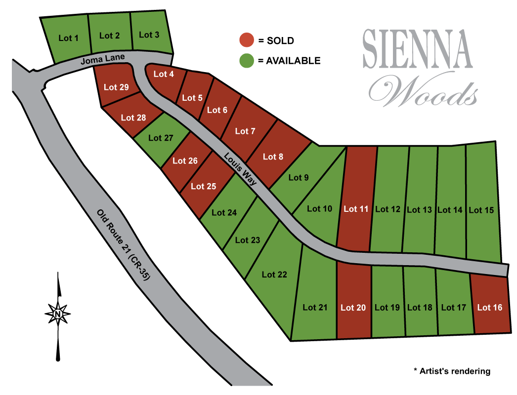 Available Lots Sienna Woods Subdivision